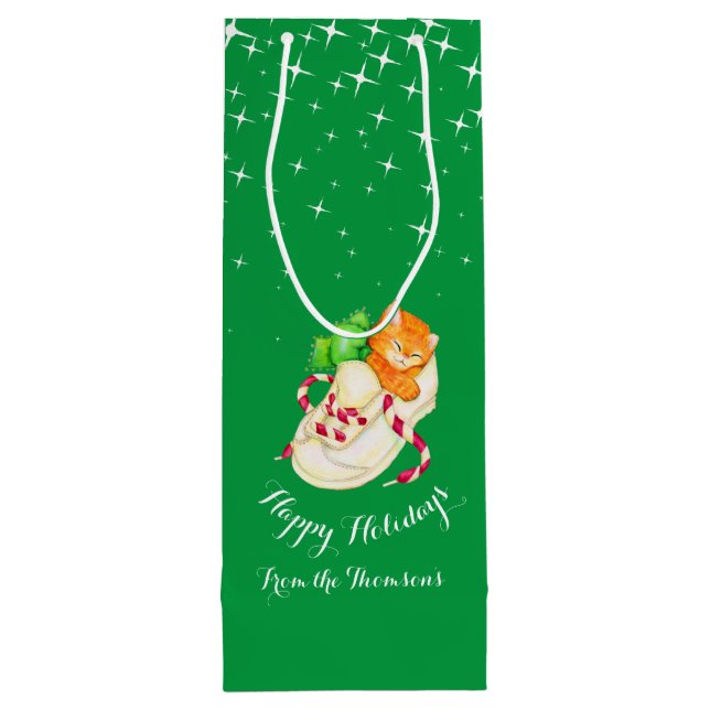 Niedliches Kätzchen in einem Weihnachtsgeschenk Geschenktüte Für Weinflaschen (Rückseite)