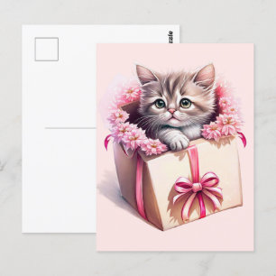 Niedliches Kätzchen in einer Box zum Geburtstag Postkarte
