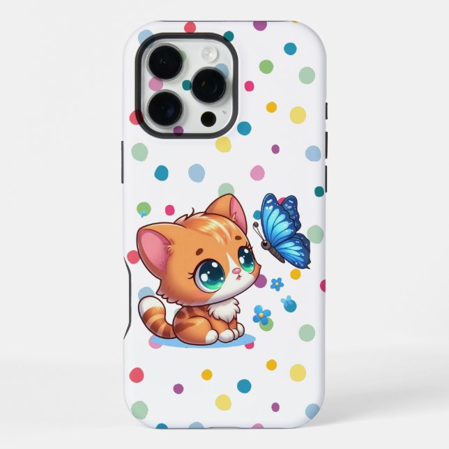 Niedliches Kätzchen/Katze/Schmetterling iPhone Hülle (Rückseite)