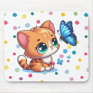 Niedliches Kätzchen/Katze/Schmetterling Mousepad