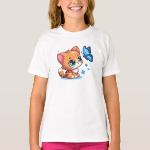 Niedliches Kätzchen/Katze/Schmetterling T-Shirt