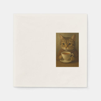 Niedliches Kätzchen trinkt Tee mit dir. Serviette