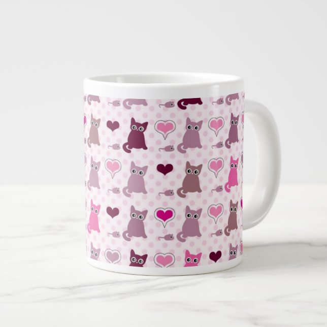 Niedliches Kätzchenmädchenmuster Jumbo-Tasse (Vorderseite Rechts)