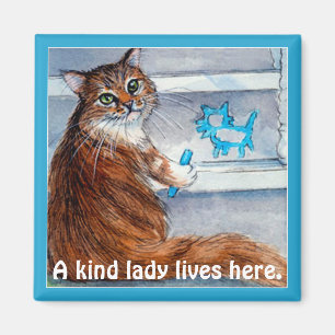 Niedliches Katze Hobozeichen, nette Dame lebt hier Magnet