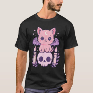 Niedliches Katzen Bat Schädel Pastel Goth Geschenk T-Shirt