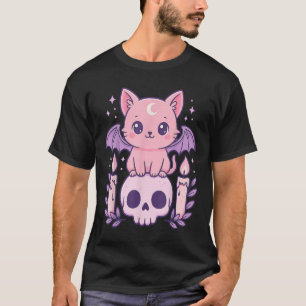 Niedliches Katzen Bat Schädel Pastel Goth Geschenk T-Shirt