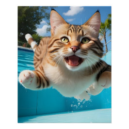 Niedliches Katzen Fliegen Tauchen im Pool Funny Poster