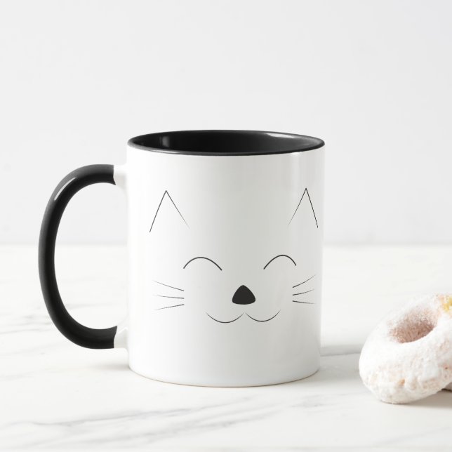 Niedliches Katzen-Gesicht - Schwarzes Tasse (Mit Donut)