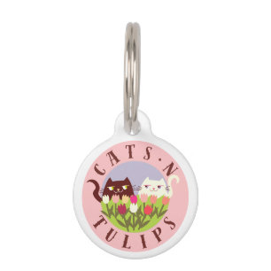 Niedliches Katzen-Halsband mit Namen Rosa Tulpen Haustiermarke