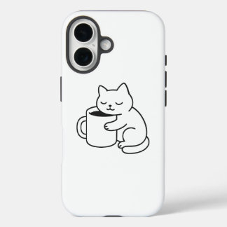 Niedliches Katzen-iPhone-16-Case mit Kaffee Minima iPhone 16 Hülle