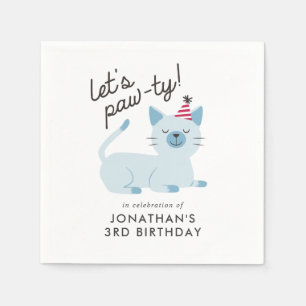 Niedliches Katzen-Kindergeburtstag-Party-Blau Serviette