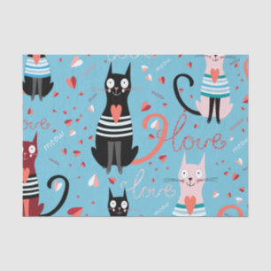 Niedliches Katzen-Muster auf blauem Hintergrund Seidenpapier