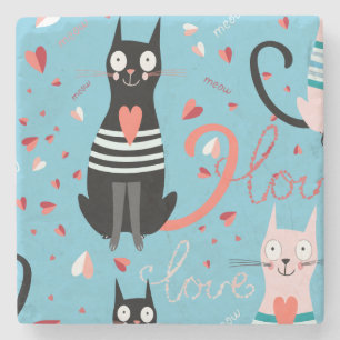 Niedliches Katzen-Muster auf blauem Hintergrund Steinuntersetzer