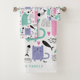 Niedliches Katzen Muster Badhandtuch Set