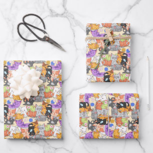 Niedliches Katzen-Muster Geschenkpapier Set