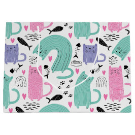 Niedliches Katzen Muster Große Geschenktüte