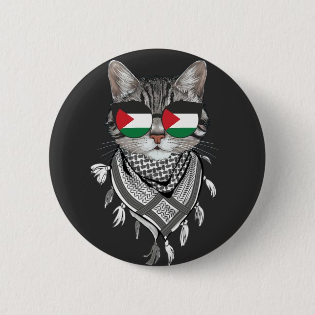 Niedliches Katzen Palästina-Flaggenbrille Keffiyeh Button (Vorderseite)