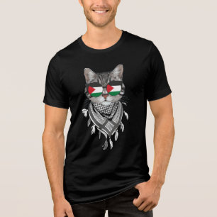 Niedliches Katzen Palästina-Flaggenbrille Keffiyeh Tri-Blend Shirt