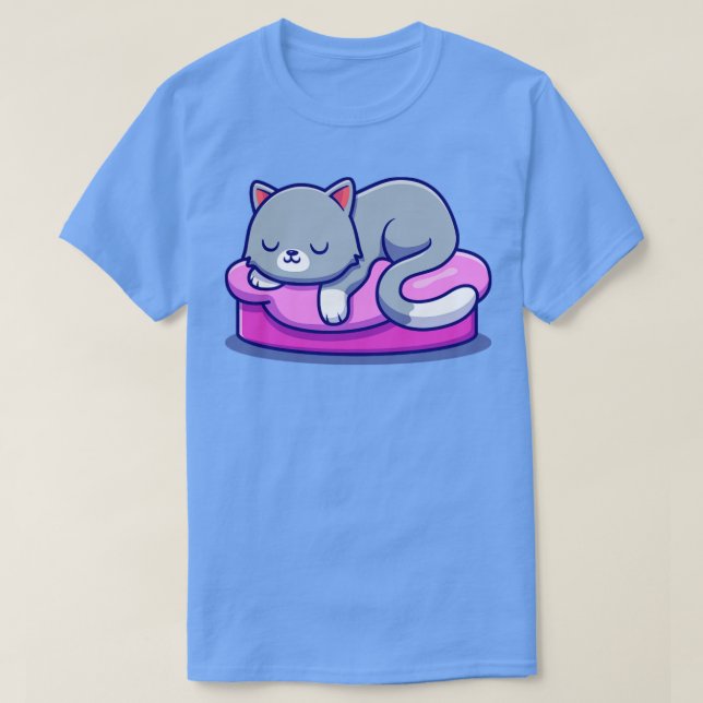 Niedliches Katzen Schlafen auf dem Kissen Cartoon T-Shirt (Design vorne)
