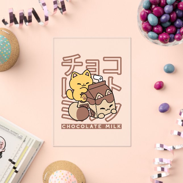 Niedliches Katzen Schokolade Milchkarton Kawaii Ku Acryleinladungen (Insitu (Feier))