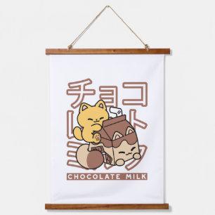 Niedliches Katzen Schokolade Milchkarton Kawaii Ku Wandteppich Mit Holzrahmen