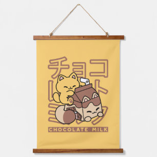 Niedliches Katzen Schokolade Milchkarton Kawaii Ku Wandteppich Mit Holzrahmen
