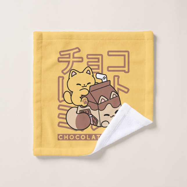 Niedliches Katzen Schokolade Milchkarton Kawaii Ku Waschlappen (Waschlappen)