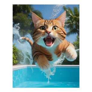 Niedliches Katzen Schwimmen im Pool Funny Poster
