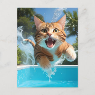 Niedliches Katzen Schwimmen im Pool Funny Postkarte