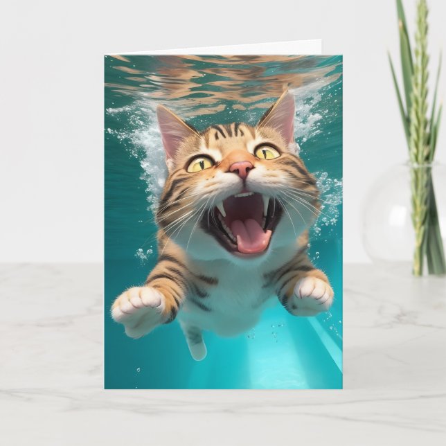 Niedliches Katzen Tauchen Unterwasser im Schwimmba Karte (Vorderseite)