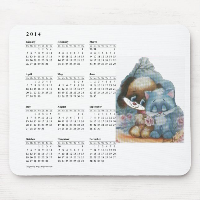 Niedliches Katzen- u. Hundekalender mousepad (Vorne)