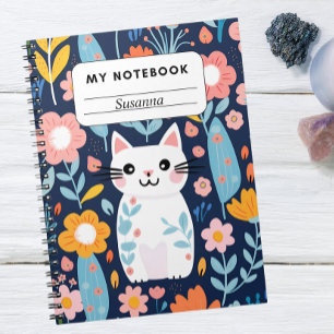 Niedliches Katzen- und Blumenmuster-Notebook Notizblock