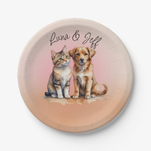 Niedliches Katzen- und Hundefarben Pappteller