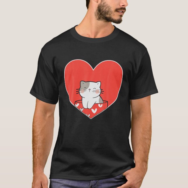 Niedliches Katzen Valentinherz für Kätzchen und Ti T-Shirt (Vorderseite)