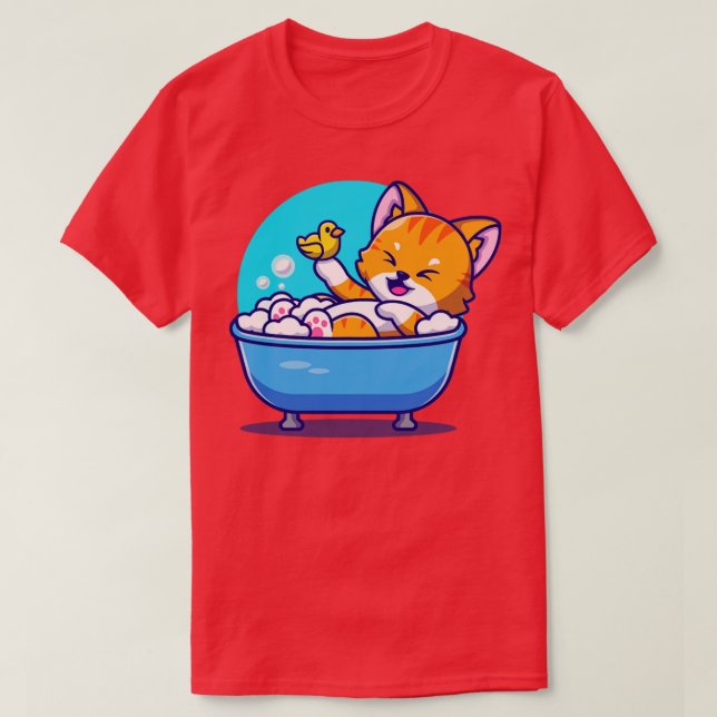 Niedliches Katzenbad in der Badewanne mit Duckspie T-Shirt (Design vorne)