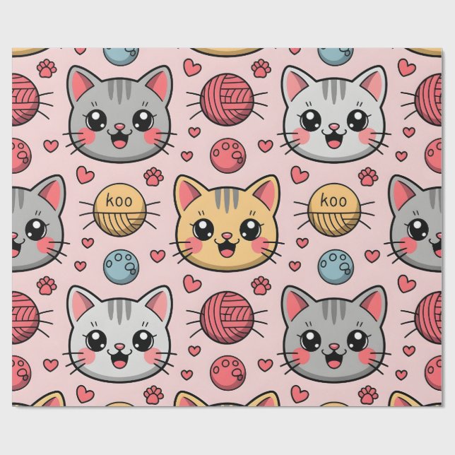 Niedliches Katzenfacenwrapping Paper - Kawaii Kitt Geschenkpapier (Flach)