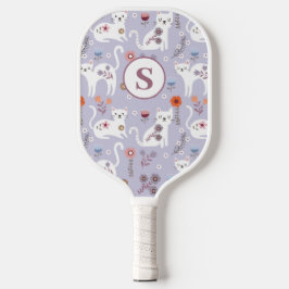 Niedliches Katzenfloral Monogramm Paddel Pickleball Schläger