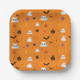 Niedliches Katzengastblatt Halloween Kürbiskuchen Pappteller
