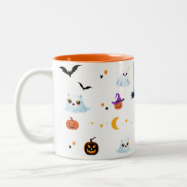 Niedliches Katzengastblatt Halloween Kürbiskuchen Zweifarbige Tasse