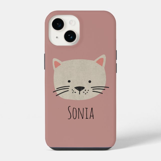 Niedliches Katzengesicht iPhone Hülle (Rückseite)