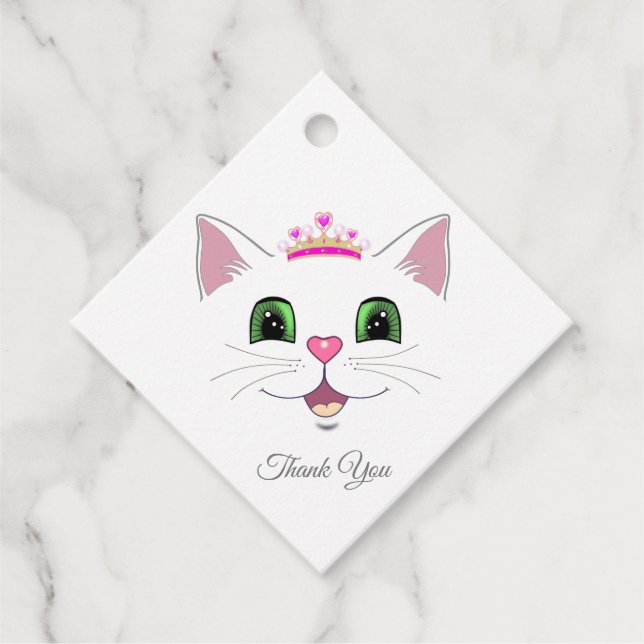 Niedliches Katzengesicht mit Krone Danke für Tag Geschenkanhänger (Vorderseite)