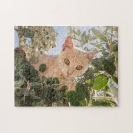 Niedliches Katzenklettern in einem Eukalyptus-Baum Puzzle