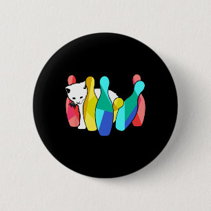 Niedliches Katzenklopfen über Bowling Buttone Kitt Button