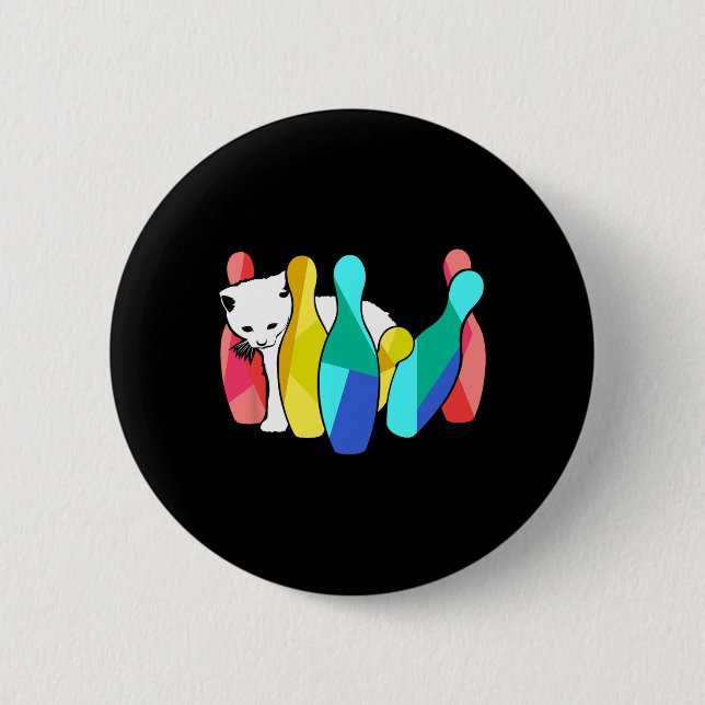 Niedliches Katzenklopfen über Bowling Buttone Kitt Button (Vorderseite)