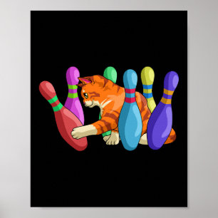 Niedliches Katzenklopfen über Bowling Buttone Kitt Poster