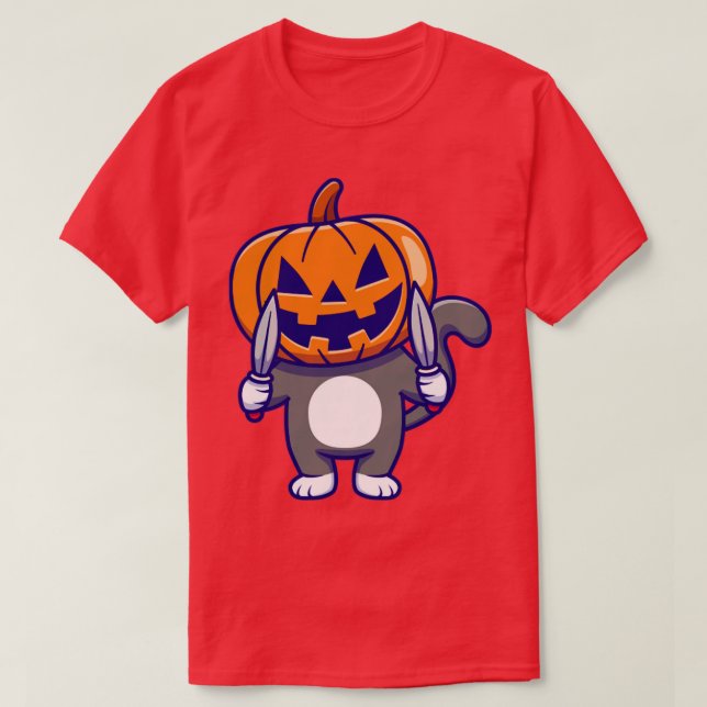 Niedliches KatzenkürbisHalloween mit Knife Cart T-Shirt (Design vorne)