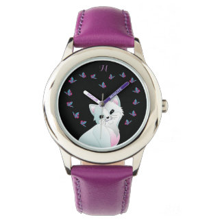 Niedliches Katzenmonogramm Lila Watch Armbanduhr
