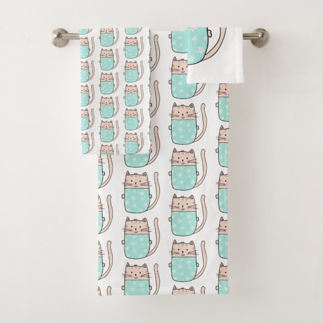 Niedliches Katzenmuster Badhandtuch Set (Insitu)