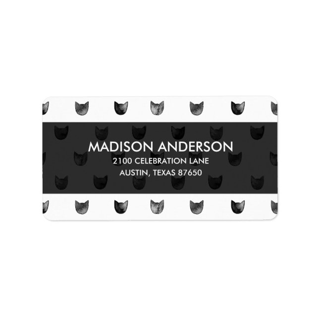 Niedliches Katzenmuster in Schwarzweiß Adressaufkleber (Vorne)