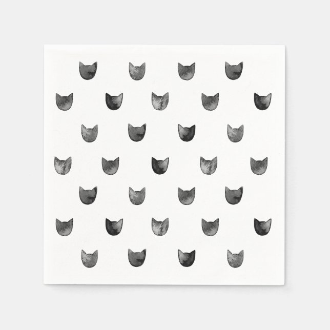 Niedliches Katzenmuster in Schwarzweiß Serviette (Vorderseite)